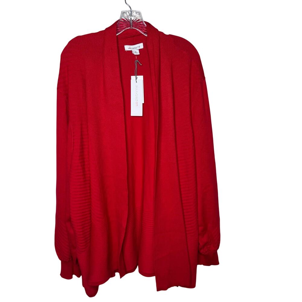 Liz Claiborne Women’s 5X Open Front Cardigan Sweater Red NWT Cabaret Rayon Blend